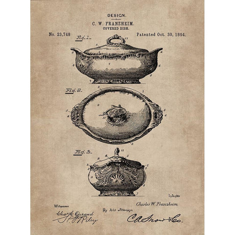 Patent Document of a Covered Dish White Modern Wood Framed Art Print by CAG