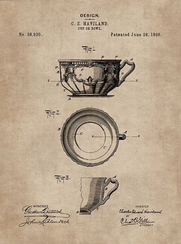 Patent Document of a Cup or Bowl Black Ornate Wood Framed Art Print with Double Matting by CAG