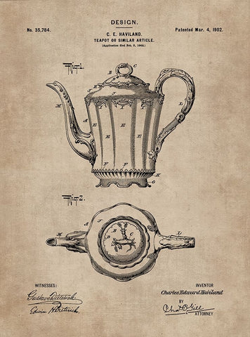 Patent Document of a Teapot White Modern Wood Framed Art Print with Double Matting by CAG