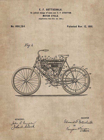 Patent Document of a Motor Cycle Black Ornate Wood Framed Art Print with Double Matting by CAG