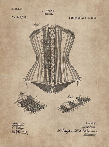 Patent Document of a Corset Black Ornate Wood Framed Art Print with Double Matting by CAG