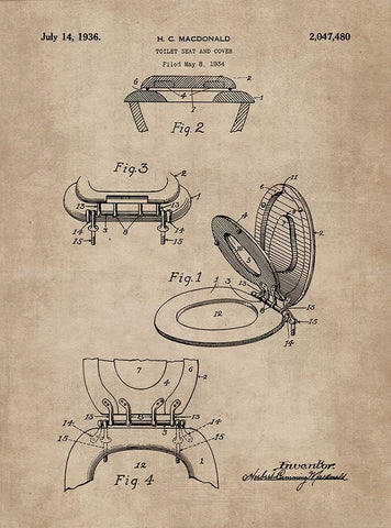 Patent Document of a Toilet Seat And Cover White Modern Wood Framed Art Print with Double Matting by CAG