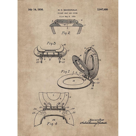 Patent Document of a Toilet Seat And Cover Black Modern Wood Framed Art Print by CAG