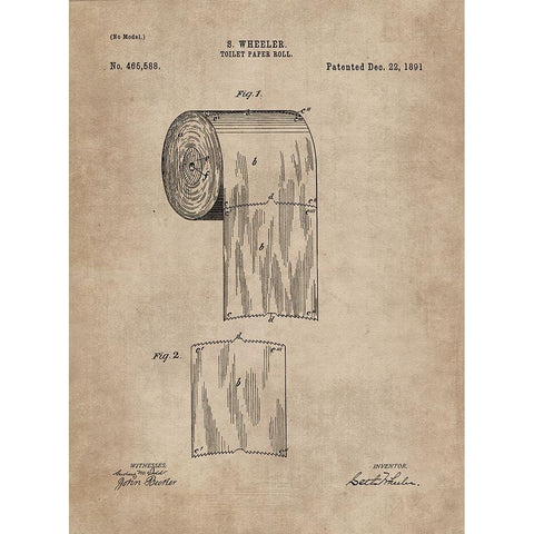 Patent Document of a Toilet Paper Roll White Modern Wood Framed Art Print by CAG