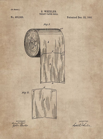 Patent Document of a Toilet Paper Roll Black Ornate Wood Framed Art Print with Double Matting by CAG