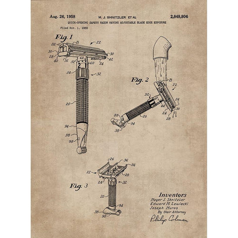 Patent Document of a Razor White Modern Wood Framed Art Print by CAG