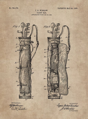 Patent Document of a Caddy Bag Black Ornate Wood Framed Art Print with Double Matting by CAG