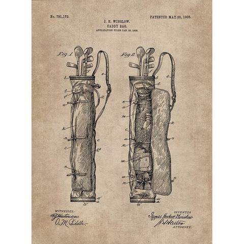 Patent Document of a Caddy Bag Gold Ornate Wood Framed Art Print with Double Matting by CAG