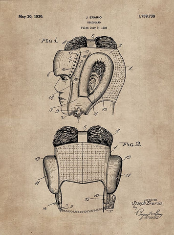 Patent Document of a Headguard for Boxers White Modern Wood Framed Art Print with Double Matting by CAG