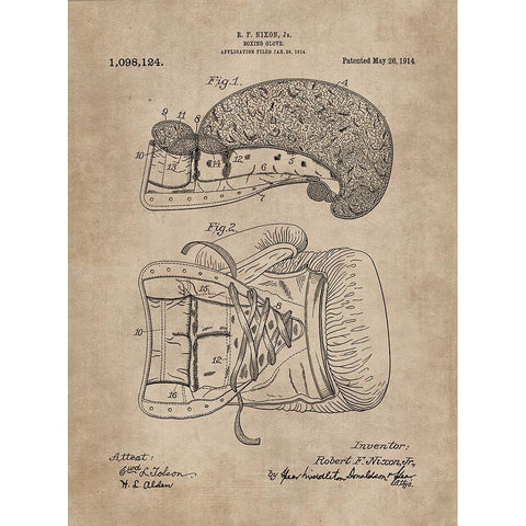 Patent Document of a Boxing Glove Black Modern Wood Framed Art Print with Double Matting by CAG