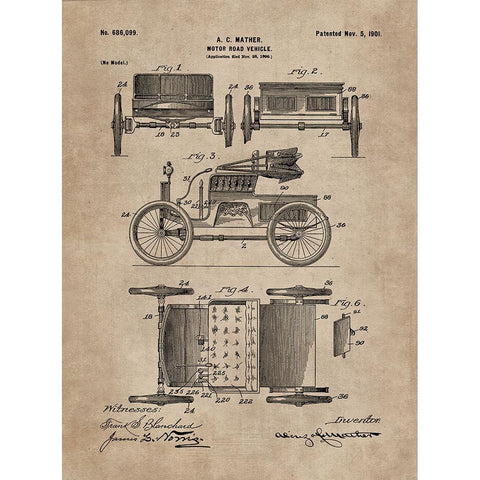 Patent Document of a Motor Road Vehicle Black Modern Wood Framed Art Print with Double Matting by CAG