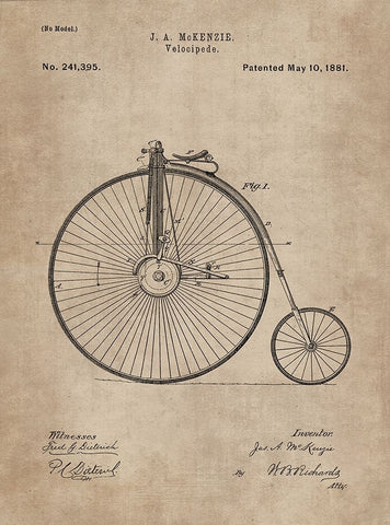 Patent Document of a Velocipede Black Ornate Wood Framed Art Print with Double Matting by CAG