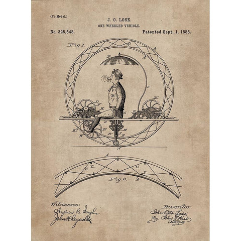 Patent Document of a One Wheeled Vehicle Black Modern Wood Framed Art Print with Double Matting by CAG