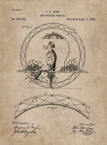 Patent Document of a One Wheeled Vehicle White Modern Wood Framed Art Print with Double Matting by CAG