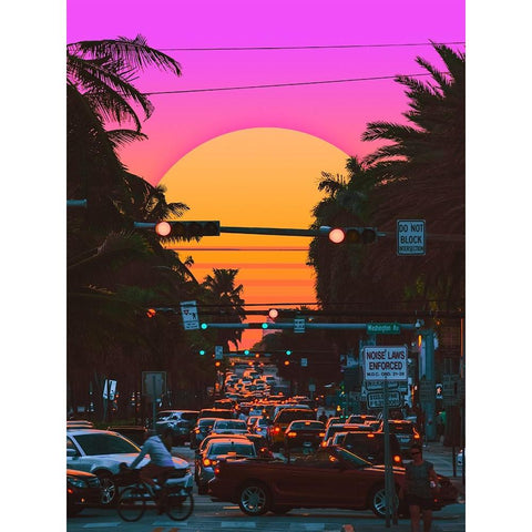 Sunset Vaporwave 3 White Modern Wood Framed Art Print by Orozco, Danner