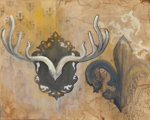 Antlers Black Ornate Wood Framed Art Print with Double Matting by Adkin, Arielle