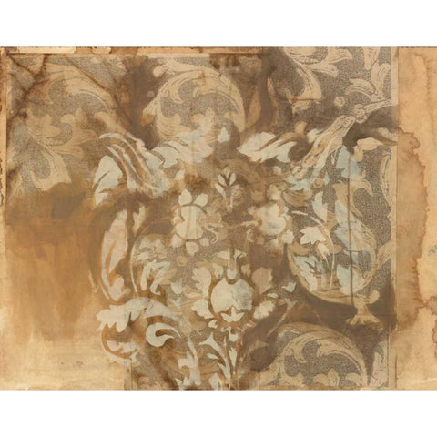 White Damask Gold Ornate Wood Framed Art Print with Double Matting by Adkin, Arielle