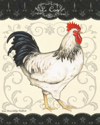 Le Coq I Black Ornate Wood Framed Art Print with Double Matting by Babbit, Gwendolyn