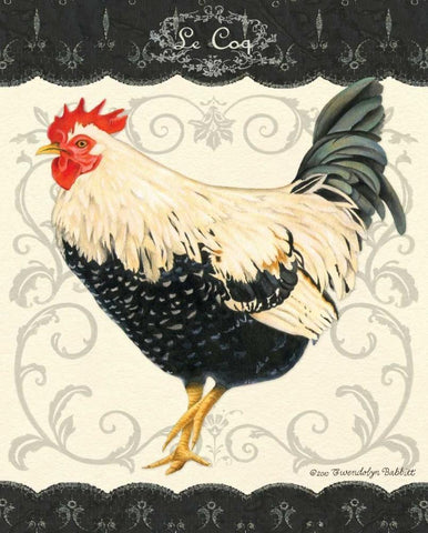 Le Coq II Black Ornate Wood Framed Art Print with Double Matting by Babbit, Gwendolyn