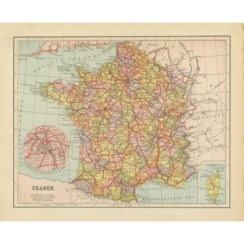 French Map II Gold Ornate Wood Framed Art Print with Double Matting by Babbitt, Gwendolyn