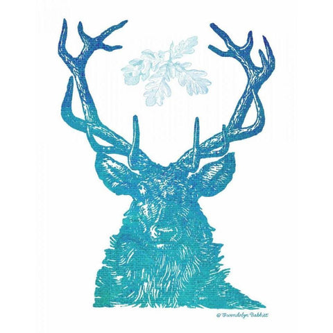 Indigo and Teal Deer I Gold Ornate Wood Framed Art Print with Double Matting by Babbitt, Gwendolyn