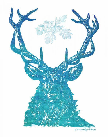 Indigo and Teal Deer I Black Ornate Wood Framed Art Print with Double Matting by Babbitt, Gwendolyn