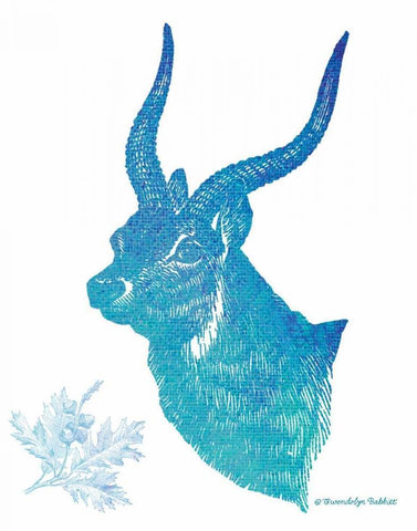 Indigo and Teal Deer II White Modern Wood Framed Art Print with Double Matting by Babbitt, Gwendolyn