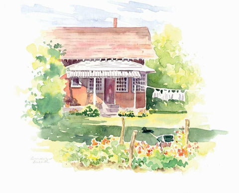 Ridgefield Cottage White Modern Wood Framed Art Print with Double Matting by Babbitt, Gwendolyn