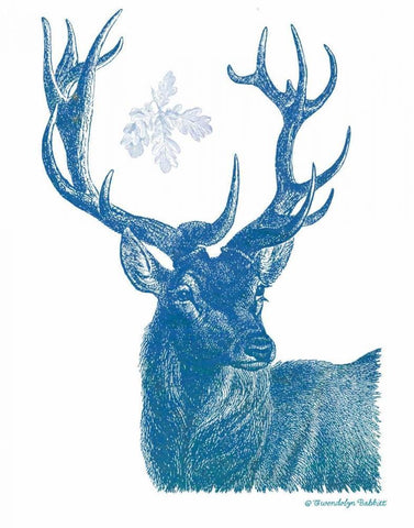 Indigo Deer I White Modern Wood Framed Art Print with Double Matting by Babbitt, Gwendolyn