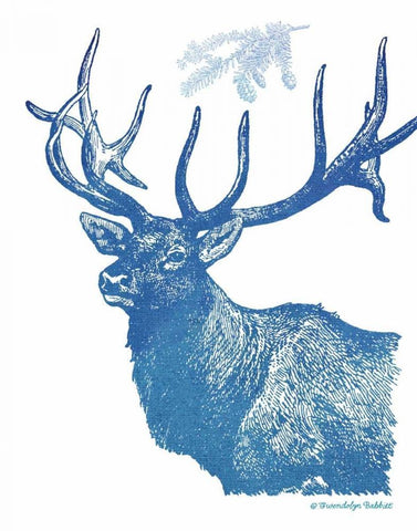 Indigo Deer II White Modern Wood Framed Art Print with Double Matting by Babbitt, Gwendolyn