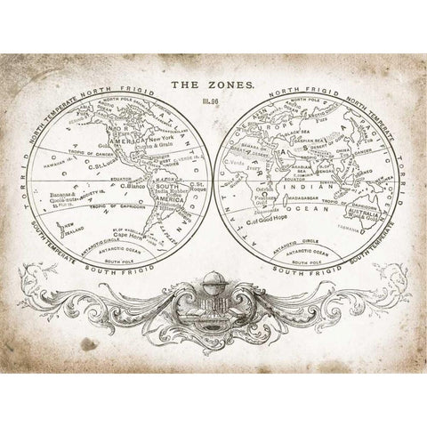 Zone World Map I Gold Ornate Wood Framed Art Print with Double Matting by Babbit, Gwendolyn