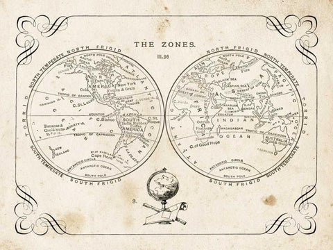 Zone World Map II Black Ornate Wood Framed Art Print with Double Matting by Babbit, Gwendolyn