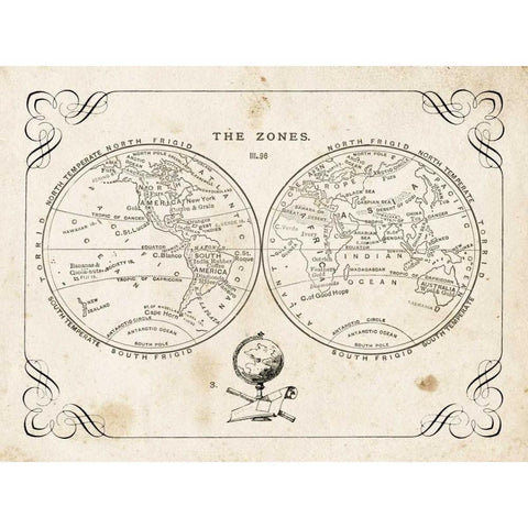 Zone World Map II Gold Ornate Wood Framed Art Print with Double Matting by Babbit, Gwendolyn