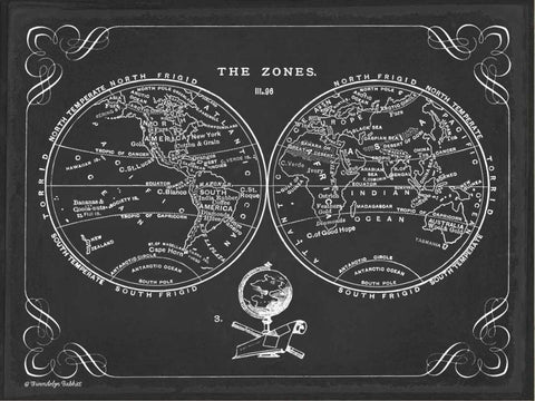 Zone World Map III Black Ornate Wood Framed Art Print with Double Matting by Babbit, Gwendolyn