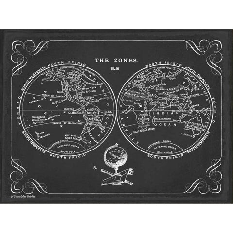 Zone World Map III Gold Ornate Wood Framed Art Print with Double Matting by Babbit, Gwendolyn