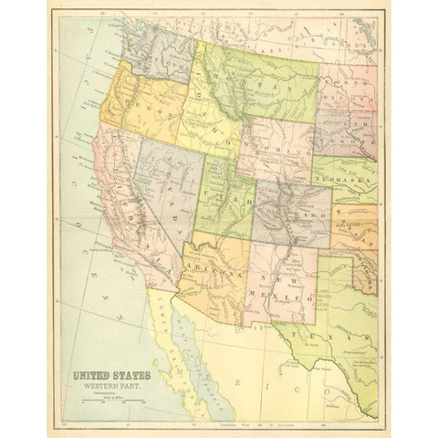 US Map West Gold Ornate Wood Framed Art Print with Double Matting by Babbitt, Gwendolyn