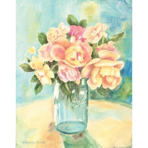 Roses In Jar Gold Ornate Wood Framed Art Print with Double Matting by Babbitt, Gwendolyn