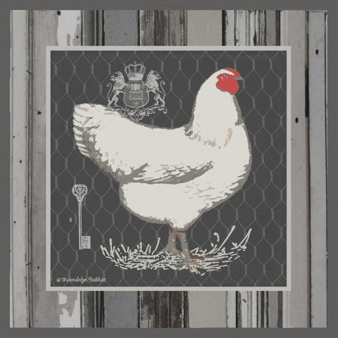 White Hen White Modern Wood Framed Art Print with Double Matting by Babbit, Gwendolyn