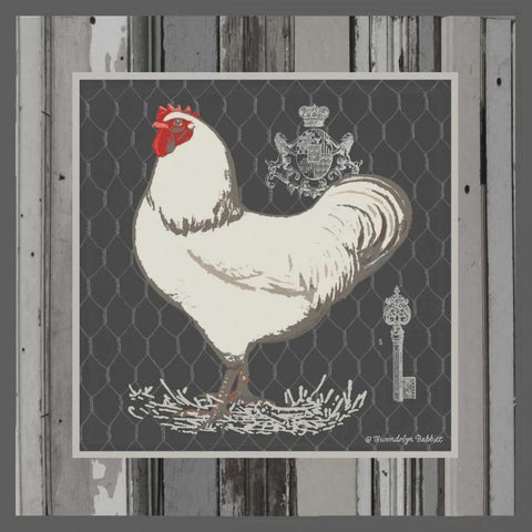 White Rooster White Modern Wood Framed Art Print with Double Matting by Babbit, Gwendolyn