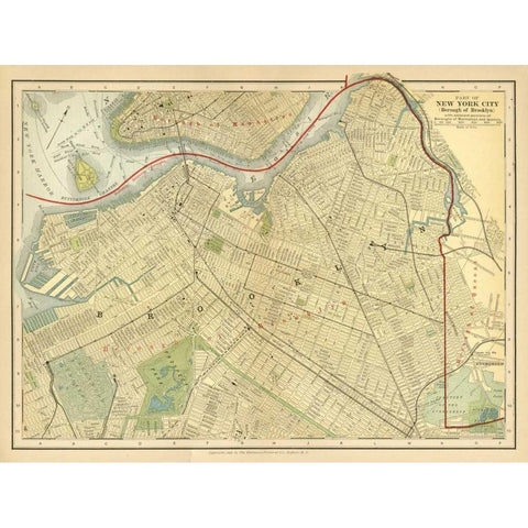 Brooklyn Map Gold Ornate Wood Framed Art Print with Double Matting by Babbitt, Gwendolyn