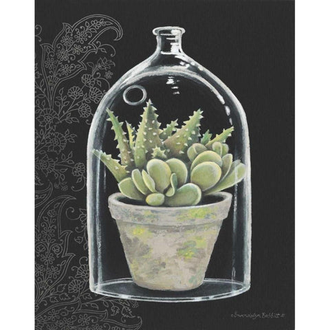 Succulent in Cloche II Black Modern Wood Framed Art Print with Double Matting by Babbitt, Gwendolyn