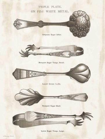 Serving Utensils I Black Ornate Wood Framed Art Print with Double Matting by Babbitt, Gwendolyn