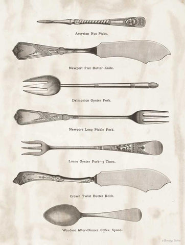 Serving Utensils II Black Ornate Wood Framed Art Print with Double Matting by Babbitt, Gwendolyn