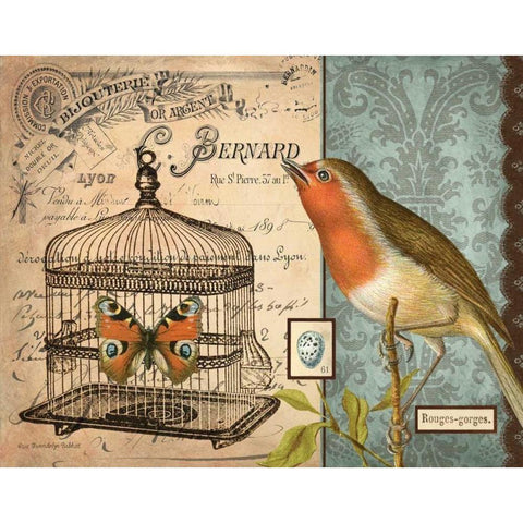 Bird and Cage II Gold Ornate Wood Framed Art Print with Double Matting by Babbit, Gwendolyn