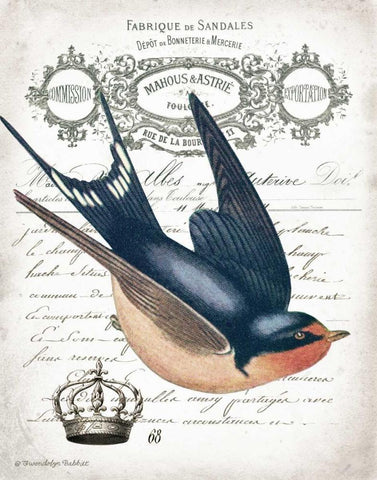 French Swallow II Black Ornate Wood Framed Art Print with Double Matting by Babbitt, Gwendolyn