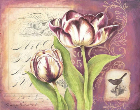 Tulip Collage I Black Ornate Wood Framed Art Print with Double Matting by Babbitt, Gwendolyn