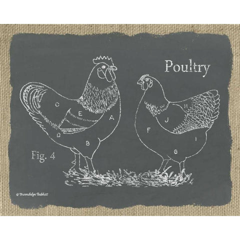 Poultry on Burlap White Modern Wood Framed Art Print by Babbitt, Gwendolyn