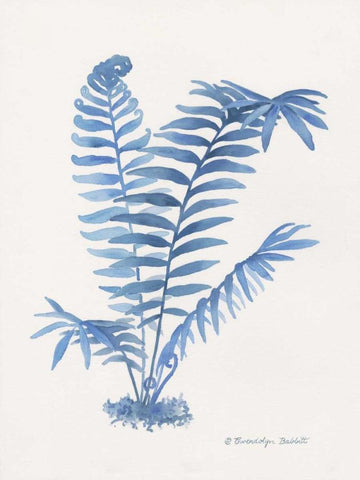 Indigo Fern III White Modern Wood Framed Art Print with Double Matting by Babbitt, Gwendolyn