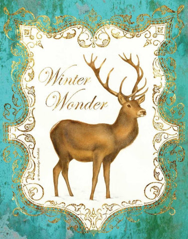 Deer in Snow White Modern Wood Framed Art Print with Double Matting by Babbitt, Gwendolyn