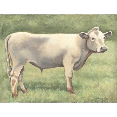 Cow in Field White Modern Wood Framed Art Print by Babbitt, Gwendolyn